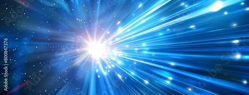 Abstract blue light speed background with rays of sun and star