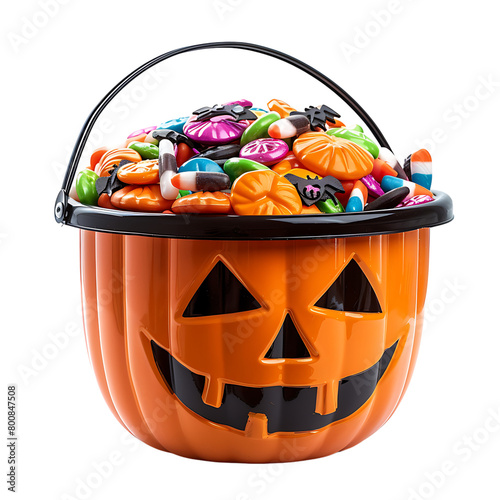 Trick or treat jack o lantern candy bucket on isolated transparent background photo