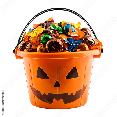 Trick or treat jack o lantern candy bucket on isolated transparent background photo