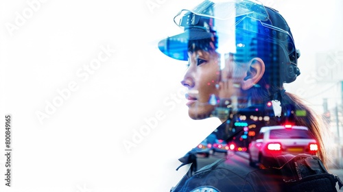Wallpaper Mural Policing and Police in society or community security for building trust as a blue law enforcement in social crowd as a policeman or policewoman as Crime Prevention symbol. Double exposure. Torontodigital.ca
