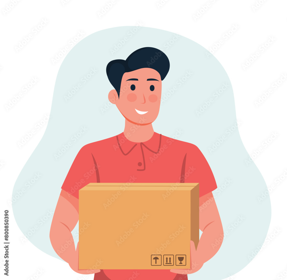 delivery man holding delivery box vector illustration
