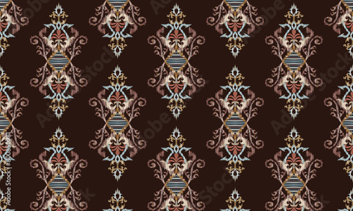Hand draw Ikat floral paisley embroidery.geometric ethnic oriental pattern traditional.great for textiles, banners, wallpapers, wrapping vector design.