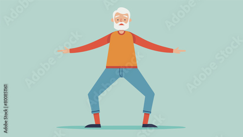 A senior man stands with his legs apart in a strong stance demonstrating improved stability and balance from martial arts training.