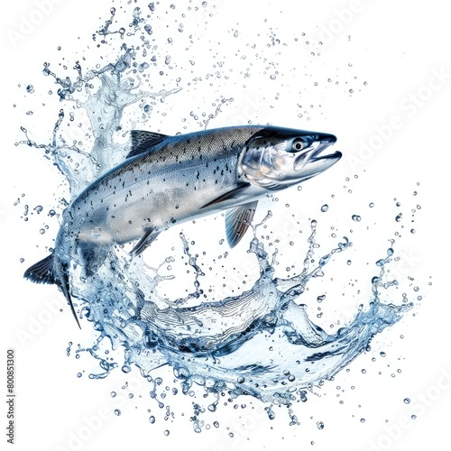 Salmon fish in water splash isolated on a white background 