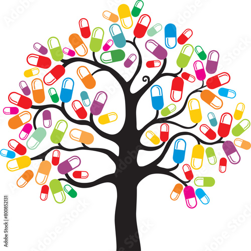 Abstract  tree with medical pill on white  background. Vector Illustration