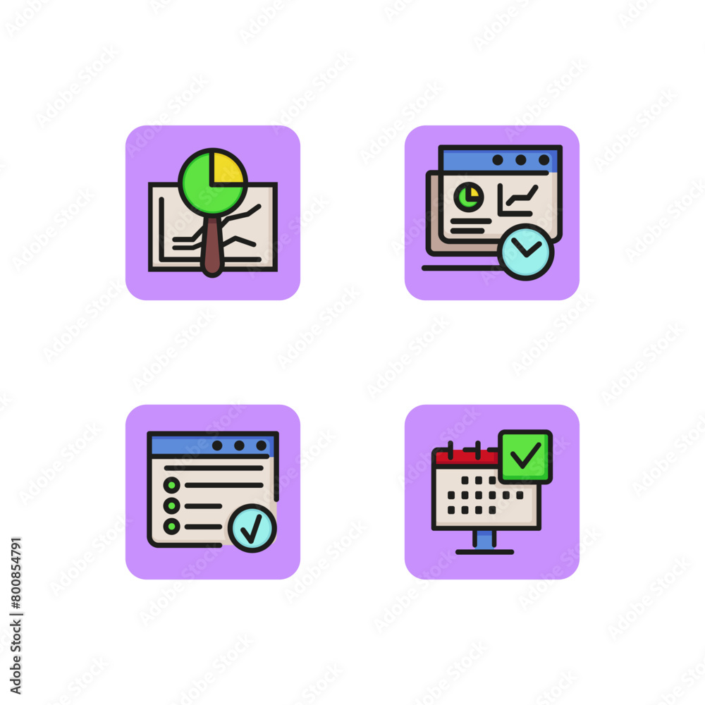 Analysis of documents line icon set. Exploring charts, reports, and other data. Business research concept. Vector illustration for web design Analysis of documents line icon set. Exploring charts, reports, and other data. Business research concept. Vector illustration for web design