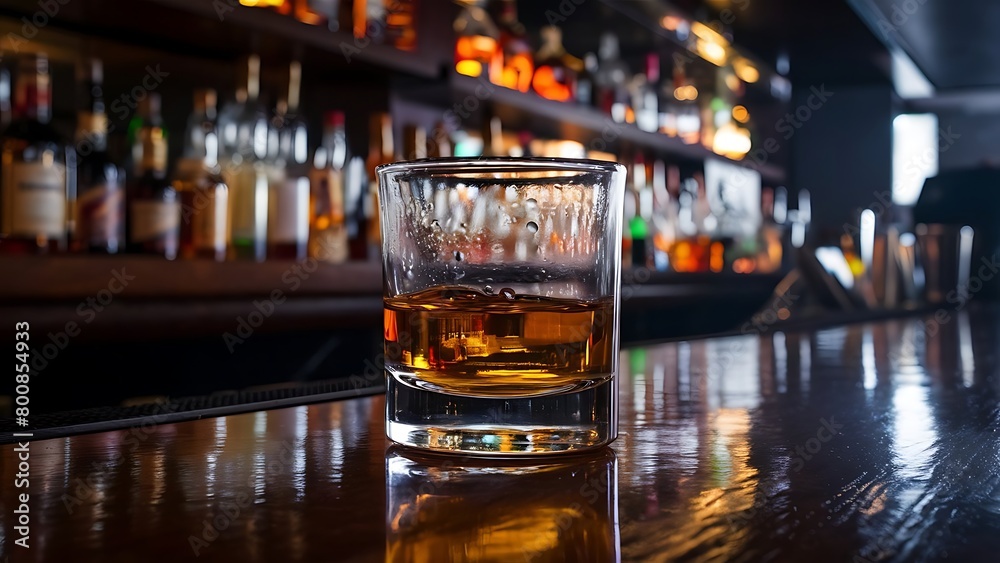 Whiskey in a glass on the background of the bar Whiskey in a glass on the background of the bar