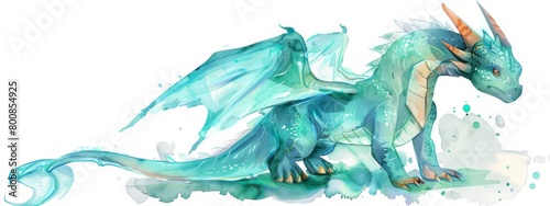 watercolor splash art, fantasy dragon breathing ice on white background