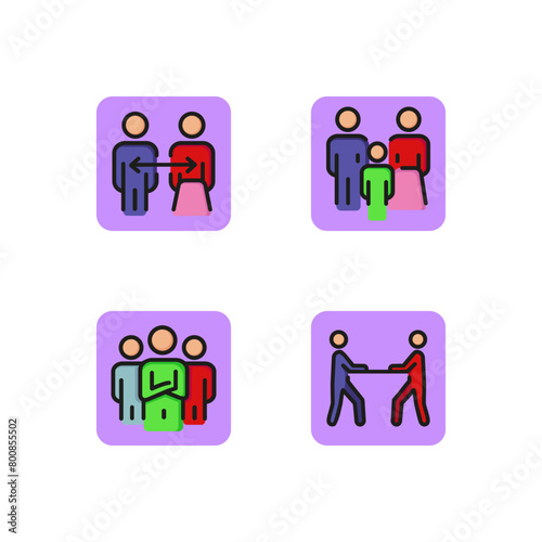 Divorce line icon set. Child and parents, broken family, challenging rights to raise child.  Family troubles concept. Vector illustration for web design