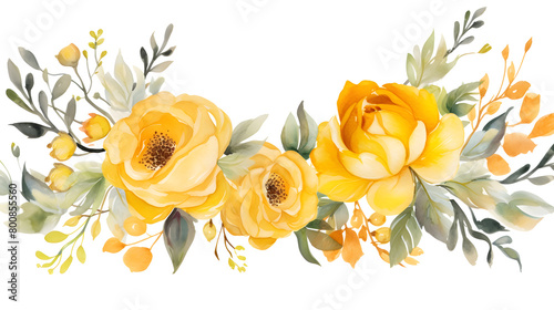 Fototapeta Naklejka Na Ścianę i Meble -  Digital vintage watercolor yellow flowers abstract graphic poster web page PPT background