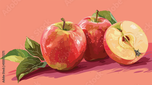 Ripe apples on color background Vector illustration.