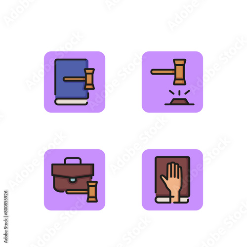 Judicial system line icon set. Court session, justice, oath in court and judge verdict. Law concept. Vector illustration for web design