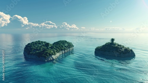 3D rendered heart shaped islands in a clear ocean view photo