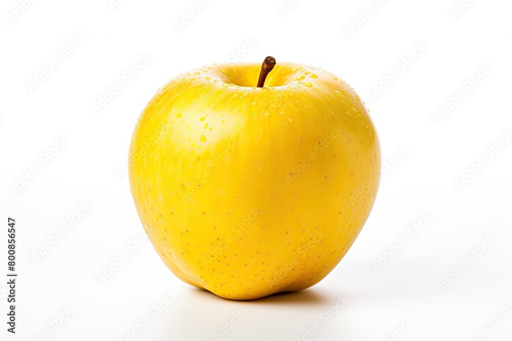 One ripe yellow apple fruit isolated on white background with clipping path.