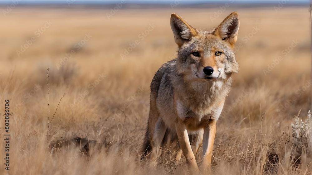 A vigilant Coyote (Canis latrans) at the Rocky Mountain Arsenal National Wildlife Refuge, located approximately 8 kilometers outside of Denver, Colorado, USA A vigilant Coyote (Canis latrans) at the Rocky Mountain Arsenal National Wildlife Refuge, located approximately 8 kilometers outside of Denver, Colorado, USA