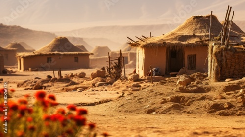 remote desert village It features raw brick structures, deserts and the quiet beauty of life in an arid landscape. photo