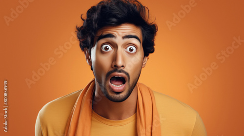 Indian male shocking face on yellow background © Neha