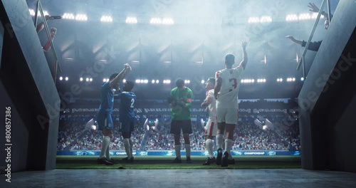 Wallpaper Mural Traditional Soccer Walkout: Portrait of Determined Players Entering the Football Stadium to the Cheers and Support of the Anticipating Loyal Fans. Cinematic Low Angle Back View Footage Torontodigital.ca