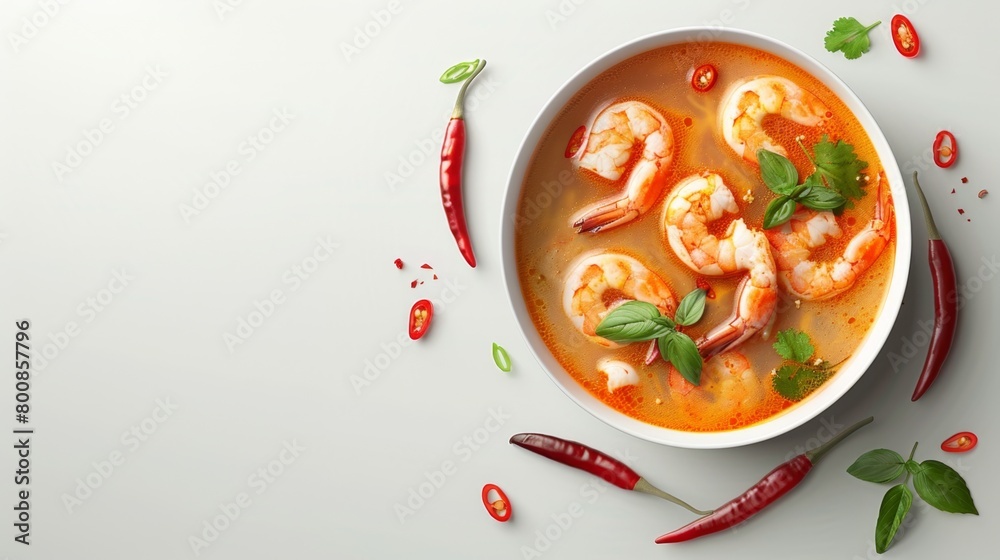 Asian meal tom yum with shrimp spicy soup with chili and coconut milk copy space Asian meal tom yum with shrimp spicy soup with chili and coconut milk copy space