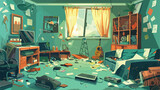Room in terrible mess after party Vector illustration