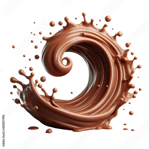 Brown chocolate liquid paint milk splash swirl wave, transparent background