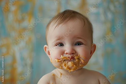 Chubby baby cheeks smeared with food