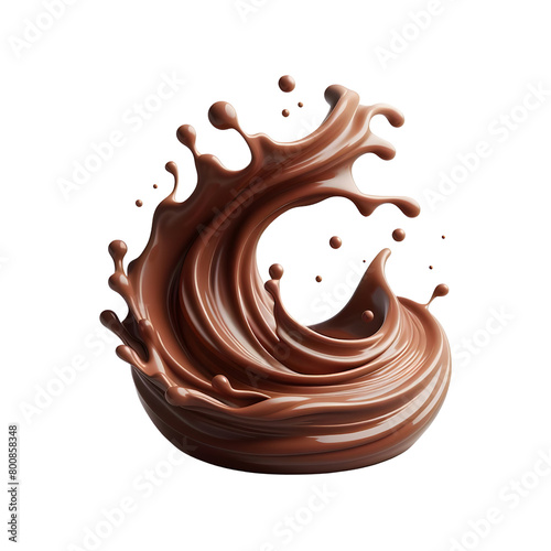 Brown chocolate liquid paint milk splash swirl wave, transparent background