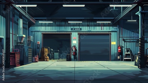 Illustration of a dark warehouse garage background