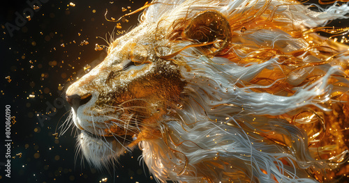 A cinematic shot of an extreme closeup of the face and mane of Narnia's lion. Created with Ai photo