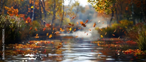 A beautiful autumn landscape with a river flowing through a forest