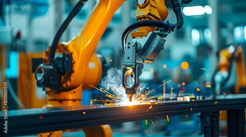 Modern Factory Automation A Welding Robot Assembles Automotive Parts with Precision and Efficiency Generative ai