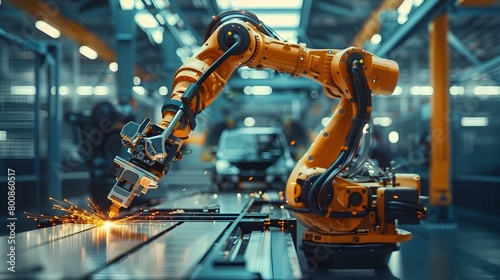 Modern Factorys Welding Robot Demonstrates Precision and Efficiency in Automotive Parts Assembly Generative ai