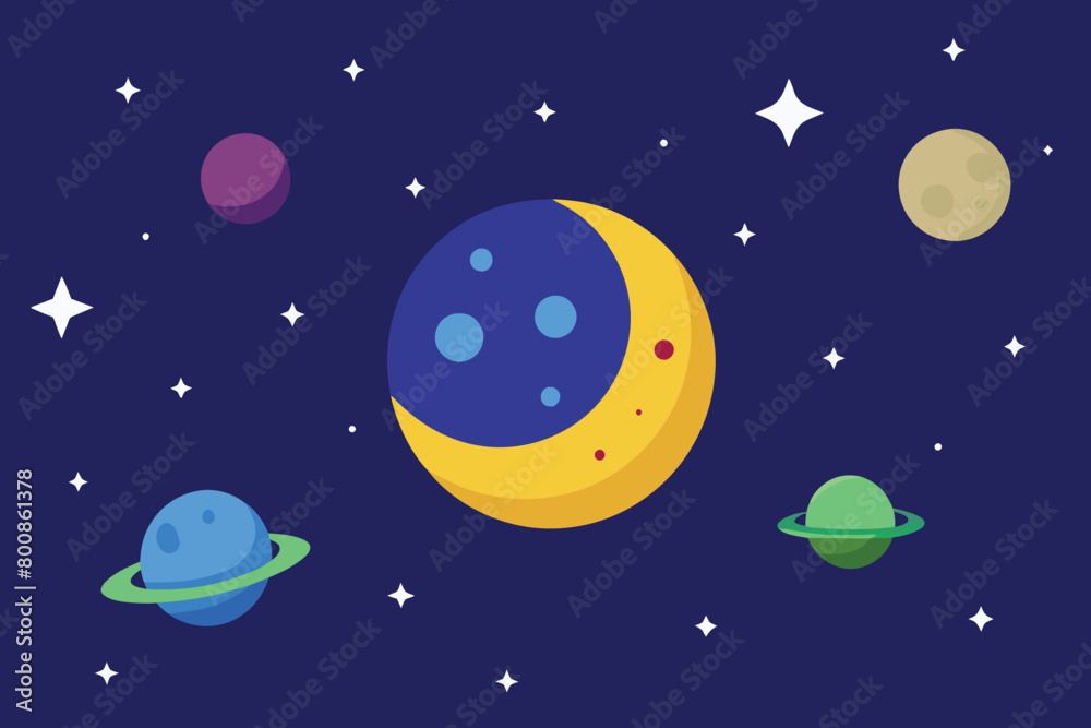 Outer space galaxy moon and stars in the night sky vector illustration design