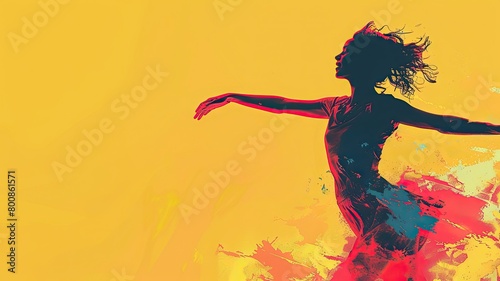 dancing girl silhouette on background 
