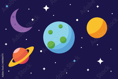 Outer space galaxy moon and stars in the night sky vector illustration design