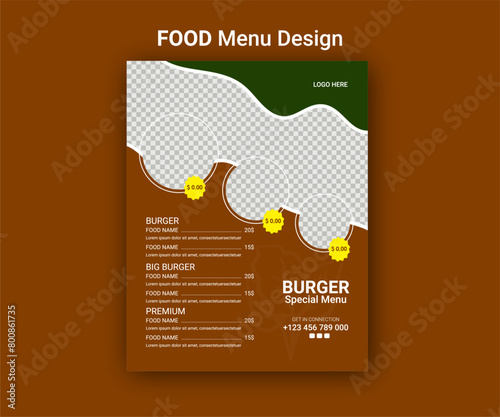 Creative one-page restaurant food menu vector illustration