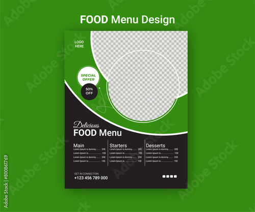 Creative one-page restaurant food menu vector illustration