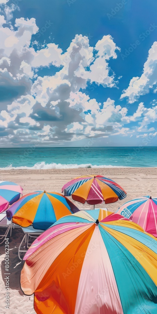 umbrella on a beach with blue sky