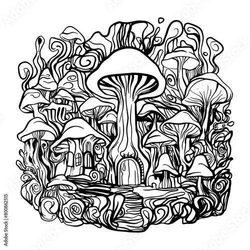 hand-drawn doodles, suitable for an artistic background or a complement to cool the design, mushroom art.