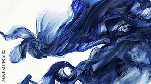 Rich indigo swirls cascading with depth, embodying mystery and sophistication, isolated on solid white background."