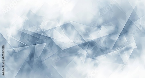 Abstract Light Blue and White Background with Layered Geometric Patterns and Snowfall