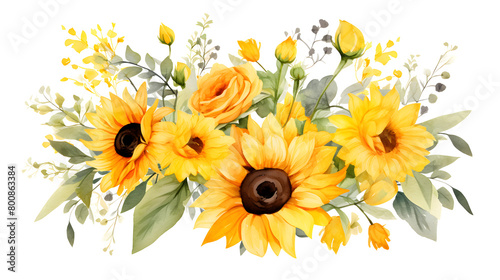 Wallpaper Mural Digital vintage watercolor sunflower floral bouquet abstract graphic poster web page PPT background Torontodigital.ca