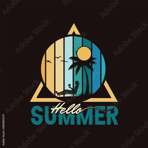 Summer t-shirt design sen set tree and beatch man
