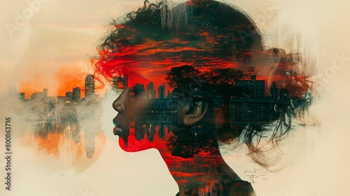 Flaming Portrait: Woman with Fiery Hair in Abstract Inferno