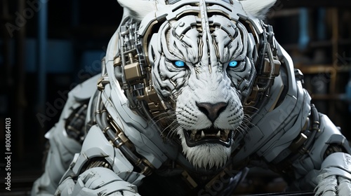 Amidst the hum of machinery a bionic tiger clashes with a synthetic bear in a relentless struggle for dominance. 3D Over Action realistic