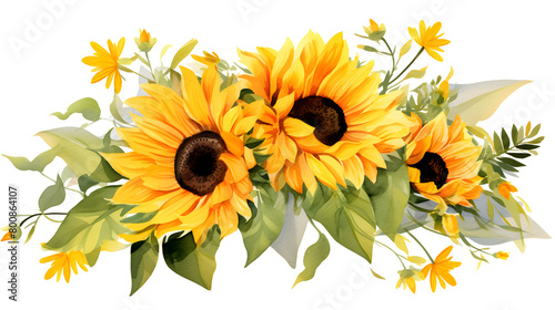 Fototapeta Naklejka Na Ścianę i Meble -  Digital vintage watercolor sunflower floral bouquet abstract graphic poster web page PPT background