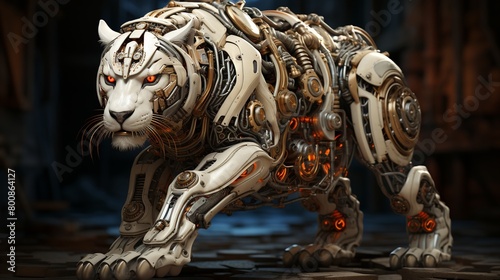  Amidst the hum of machinery a bionic tiger clashes with a synthetic bear in a relentless struggle for dominance.  3D Over Action realistic © DARIKA