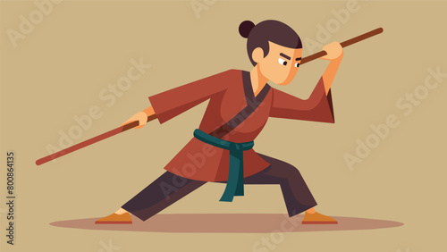 A martial arts master crafting a wooden staff and explaining how its simplicity embodies the essence of martial arts philosophy.