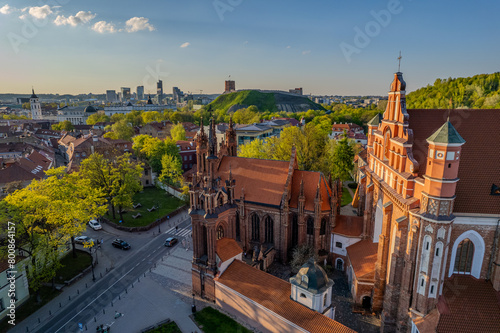 Aerial spring view of Church of St. Anne, Vilnius old town, Lithuania