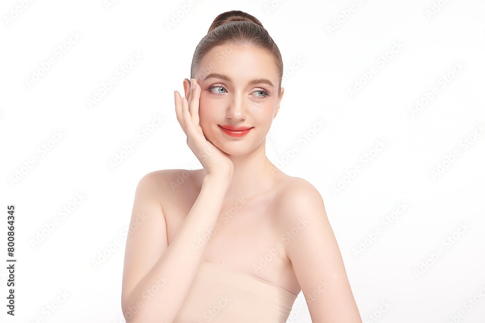 Beautiful young woman with clean fresh skin on white background, Face care, Facial treatment, Cosmetology, beauty and spa, women portrait. Beautiful young woman with clean fresh skin on white background, Face care, Facial treatment, Cosmetology, beauty and spa, women portrait.
